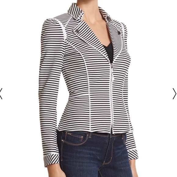 White House Black Market Jackets & Blazers - White House Black Market Stripe Knit Moto Jacket